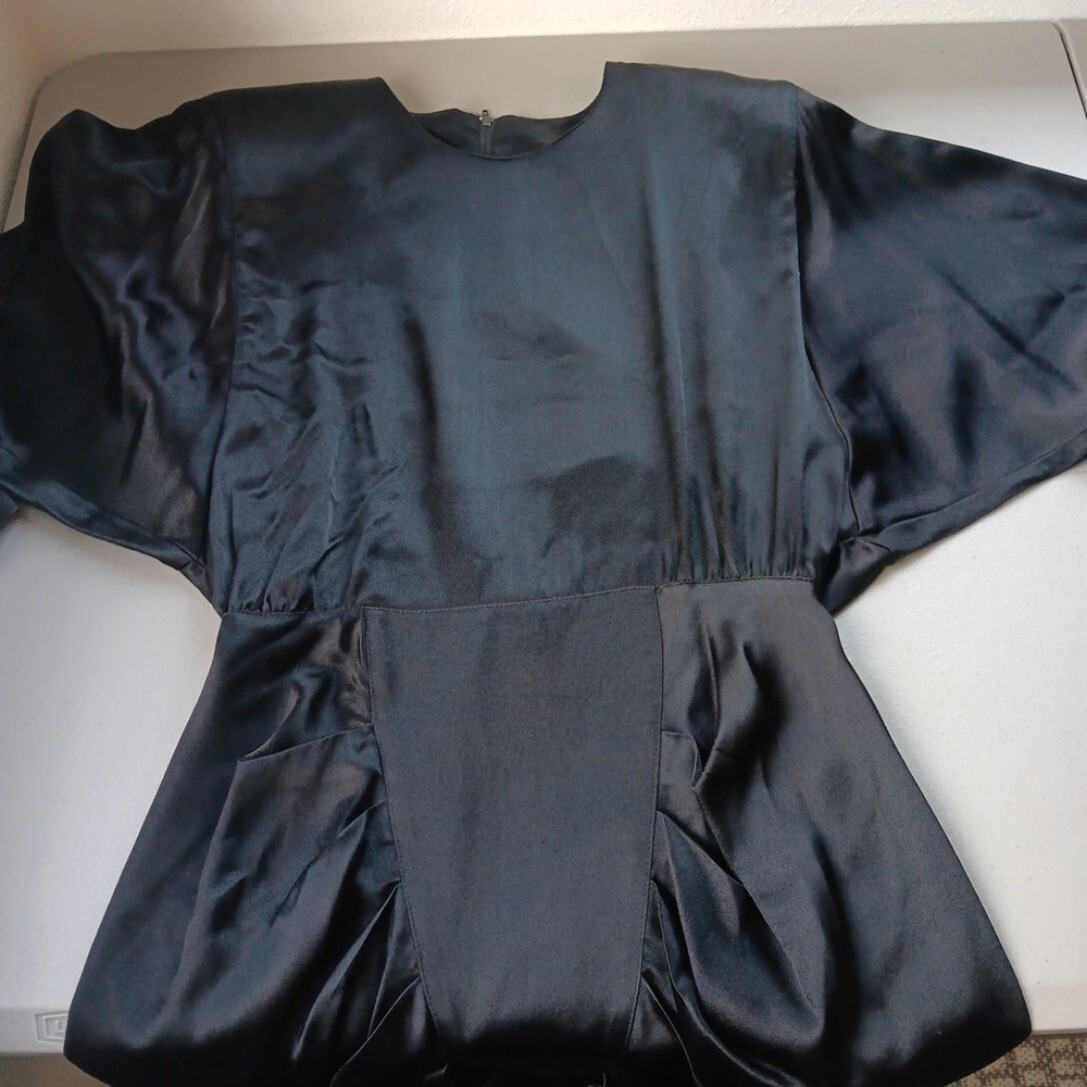 Satin Dress XS Black Witchy Gathered V Waist Sheath Vampire Vampgoth Stevie Nick - Picture 5 of 13